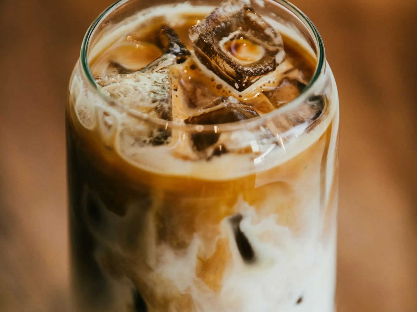 Iced protein coffee in a tall glass